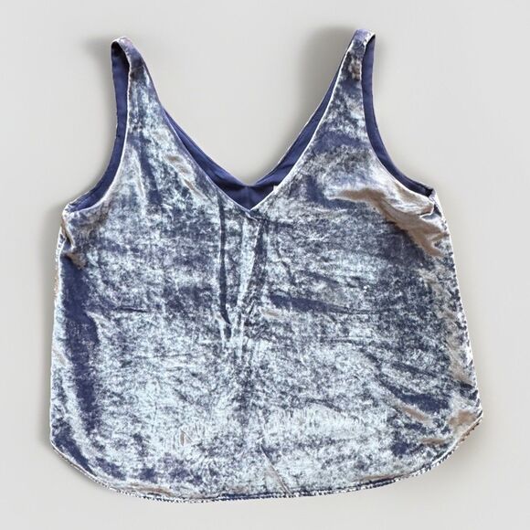 Loft Velvet Tank Top Sleeveless V-Neck Blue Womens Size Medium Petite - Picture 1 of 9